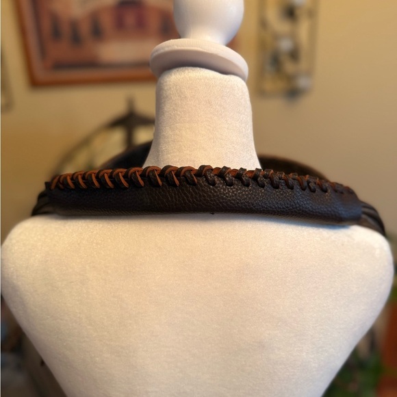 Shomico Brown Metallic PU Leather Fringe Detail Boho Zipper Shoulder Bag Large - Picture 8 of 15